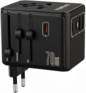 70W GaN 8-Port Universal Travel Adapter, International Power Adapter