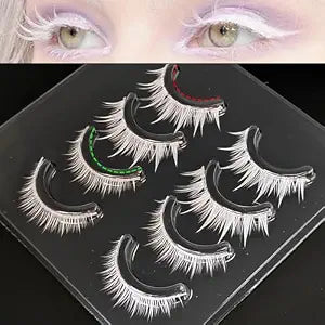 loladook White Lashes Wispy Halloween Cospaly Lashes Strip Short Natural Manga Colored Eyelashes Japanese Style Makeup Upper Bottom Set