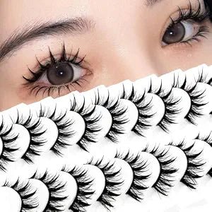 Lashes Anime Eyelashes Wet Look Cat Eye Lashes Spiky Cosplay Eyelash Darkess Makeup Lashes C Curl Faux Mink False Eyelashes with Cotton Band 10 Pairs Pack (A1)