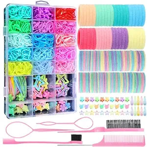 Hair Accessories for Girls, 1695 Pcs Toddler Hair Ties Elastic Hair Ties with Hair Clips Hair Tail Tools, Girls Hair Accessories for Baby Toddlers Kids