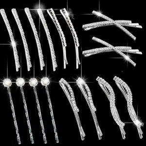16 Pieces Bobby Pins Rhinestone Sparkling Barrettes, Glitter Hairpins for Women Ladies Wedding Prom Party, Elegant Bridal Prom Hair Accessories for Formal Events(Silver)