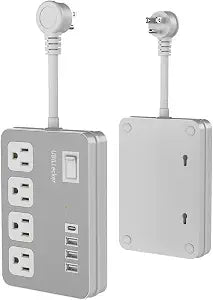 Wall Extension Outlets, 4-AC-Outlet and 4 USB Outlets(1 USB-A) Square Wall Plug with USB Ports, Small Power Strip Short Extension Cord for Home Office CruiseTravel Dorm Room Essentials, White