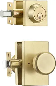 Gold Door Knob with Lock & Keys, Rectangle Exterior Door Lock