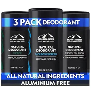 Mountaineer Brand 3 Natural Deodorant for Men Multiple Scents Bundle | Aluminium Free | Made in West Virginia | Organic & Non Toxic | Odor & Sweat Control | 2.65 oz (3 Pack)