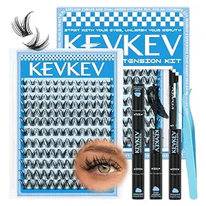 KEVKEV Lash Clusters Kit 144pcs Manga Lashes Clusters 8-18mm Lash Extension Kit Thin Band Eyelash Extension Kit Lash Clusters with Lash Bond and Seal Eyelash Clusters Kit DIY Lash At Home(Kit-K02)