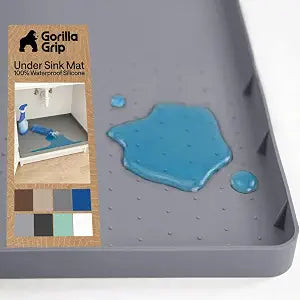 GORILLA GRIP Waterproof Silicone Under Sink Mat, Stay in Place, 15x22 Gray