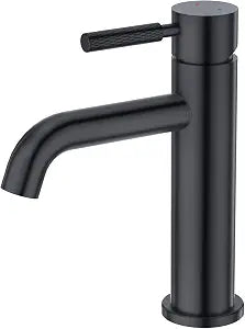 Faustina Black Single Handle Bathroom Faucet, 304 Stainless Steel for Bathroom Sink and Vanity, Includes Deck Plate for 1 or 3 Hole Sinks