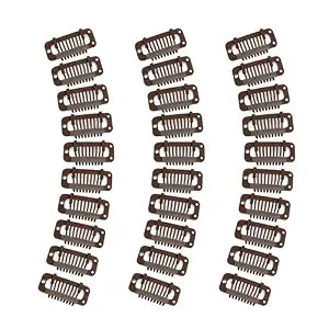 Metal Snap Clips for Hair Extensions (Brown, 30 Pcs)