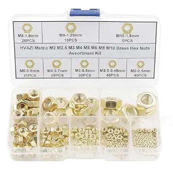195PCS Metric M2 M2.5 M3 M4 M5 M6 M8 M10 Brass Hex Nuts Kit