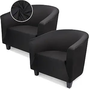 Chair Covers Armchair, 2 Pack Stretch Black Barrel Club Chair Slipcovers, Round Back Chair Sofa Covers Armchair Removable Couch Furniture Protector for Bar Living Room Bedroom Hotel Counter