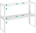 2 Pack Expandable Cabinet Organizer Shelves, 88lbs High Weight Capacity, Stackable Heavy-Duty Metal Storage Rack, Adjustable Cabinet Shelf for Kitchen, Pantry, Cupboard, Under Sink, White