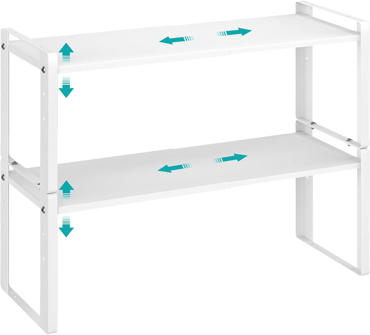 2 Pack Expandable Cabinet Organizer Shelves, 88lbs High Weight Capacity, Stackable Heavy-Duty Metal Storage Rack, Adjustable Cabinet Shelf for Kitchen, Pantry, Cupboard, Under Sink, White