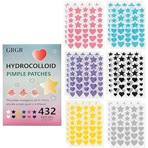 GRGR Hydrocolloid Pimple Patches For Face, 432pcs Heart & Star