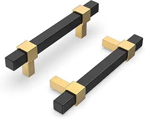 Goldenwarm 10 Pack 3 Inch Black and Gold Cabinet Pulls, Zinc Alloy