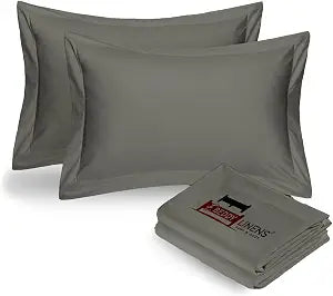 eBeddy Linens Queen Pillow Shams Set Dark Grey Solid 100% Microfiber Envelope Closure 20x30 Inch with 2" Flange Decorative Bed Pillow Cover Pack of 2, Soft Cozy & Breathable