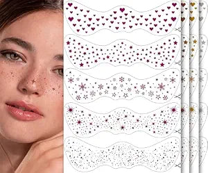 20PCS Glitter Freckles Face Tattoo, 4 Sheets/5 Styles Face Glitter Freckles for Festival & Rave, Waterproof Temporary Face Glitter Freckle Tattoo for Halloween Christmas (Rose,Gold,Sliver,Bronze)