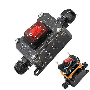 12V Inline Cord Switch IP67 Waterproof, Outdoor ON/Off Toggle Switch DC 12V-24V with Red LED Rocker Button, 20A 12 Volt Two-Side Entry and Exit Line