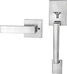 Azdele Front Door Handle Silver Set, Entry Satin Nickel Door Handle