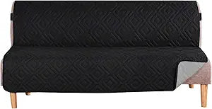 H.VERSAILTEX Futon Cover Reversible Sofa Slipcover Furniture Protector Water Resistant 2 Inch Wide Elastic Straps Sofa Bed Pets Kids Dog Cat Fit Sitting Width Up to 70"(Futon, Black/Grey)
