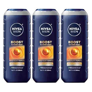 NIVEA MEN Boost 3-in-1 Body Wash, Multipack, 3 x 16.9 FL OZ