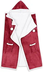 Premium Wearable Hooded Blanket for Adult Women and Men 71"x51" - Super Soft, Lightweight, Microplush, Cozy and Functional Throw Blanket (Red)