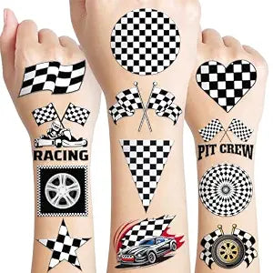 96 PCS Race Car Checkered Pre-cut Temporary Tattoos for Kids