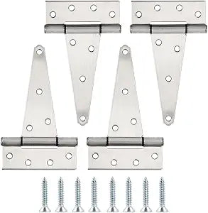 HOME MASTER HARDWARE 6 Inch Stainless Steel Gate Hinges for Wooden Fences Heavy Duty Tee Hinges,Shed Door Hinge,T-Strap Hinge for Outdoor Barns Gate with Screws 4 Pack