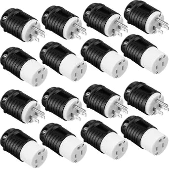 Sherr 16 Pcs Extension Cord Ends Male and Female, 15A 125V 2 Pole 3 Wire, 5-15P 5-15R Heavy Duty Replacement Plug and Connector Set, Straight Blade Plug Grounding Type/ETL Listed(Black)