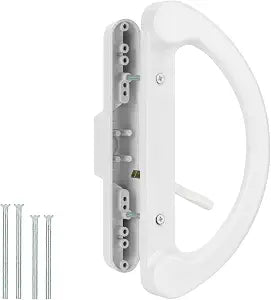HILLMASTER Patio Sliding Glass Door Handle Replacement Set Mortise Style Reversible Design Non-keyed Sliding Patio Door Handles, White Diecast Finish Fits 3-15/16 Screw Hole Spacing