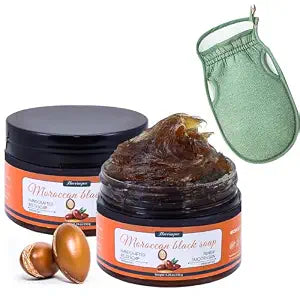 2 Pack Organic Moroccan Black Soap Soften Skin, Moisturizing Beldi Soap