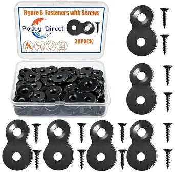 Figure 8 Tabletop Fasteners with Screws, Black Steel, 30 Pack