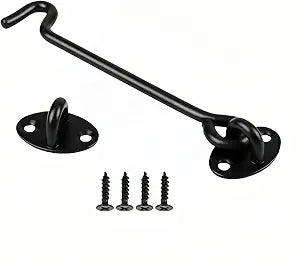 6 Inch Hook & Eye Lock for Barn/Sliding Doors & Windows  Heavy Duty Steel & Stainless Steel Door Lock with Pre-Installed Screws, Rust Resistant for Kitchen Cabinets, Cabin Windows, Garage Gates