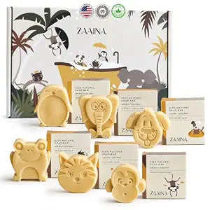 Kids Natural Soap Bars, Animal Shaped Bath Soap, Handmade in USA - 6 Pack
