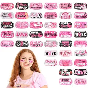 HOWAF Breast Cancer Awareness Face Tattoos, 80pcs Glitter Breast Cancer Awareness Temporary Tattoo, Pink Ribbon Tattoos Stickers for Women Breast Cancer Charity Event Party Supplies