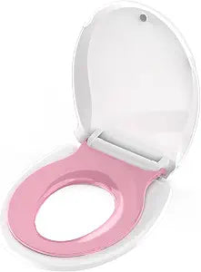 Huttdmel 2-in-1 Round Toilet Seat with Built-In Toddler Seat, Soft Close, Magnetic Child Seat, White and Pink