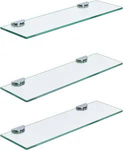 Bathroom Shelves, Glass Floating Shelves for Bathroom, Kitchen, Living Room, Bedroom,Tempered Glass Shelf with Zinc Alloy Brackets, 16 X 5.12 Inches, 3 Pack Clear