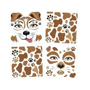 HOWAF 4 PCS Halloween Face Tattoos, Dog Face Sticker Puppy Temporary Tattoos Stickers for Puppy Dog costume, Puppy Dog Spots Temporary Face Tattoos for Carnival Halloween Costume Women