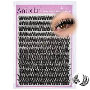 Lash Clusters 8-16mm Wispy Cluster Eyelash Extensions 143 PCS D Curly Volume Lash Clusters Wide Band Individual Lashes False Eyelashes DIY at Home Beginner Friendly, by Anforlin