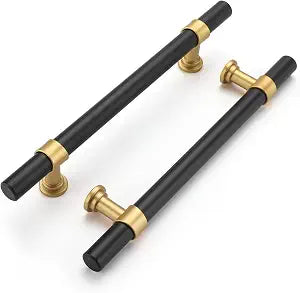 Haliwu 10 Pack Black Cabinet Pulls, Black&Gold Cabinet Handles, Barrel Cabinet Handles Drawer Pulls Kitchen Cabinet Hardware,5 inch Gold Pulls Hardware