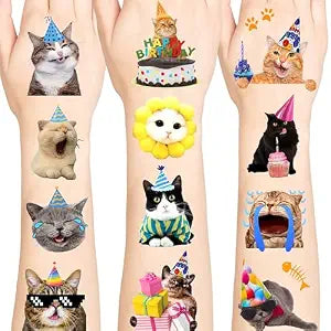 96PCS Cat Individually Wrapped Tattoos, Cat Temporary Tattoos, Animal Stickers Waterproof, Birthday Decorations Party Supplies, Party Favors, School Rewards Gifts Ideas for Girls Boys
