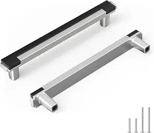 Rergy 5 Pack 5 Inch Black and Brushed Nickel Cabinet Pulls Sliver Pulls