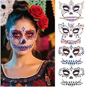 Halloween Face Jewels Temporary Tattoos ï¿½ï¿½ï¿½ï¿½ï¿½ï¿½ï¿½ï¿½ï¿½ 4 Pack Day of the Death Rhinestone Skull Face Gems ï¿½ï¿½ï¿½ï¿½ï¿½ï¿½ï¿½ï¿½ï¿½ Crystal Eye Glitter Stickers for Halloween