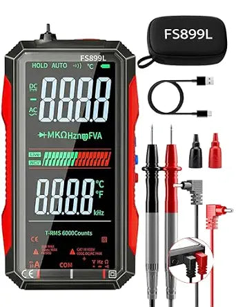 Rechargeable Digital Multimeter 6000 Counts True RMS Smart Tester with 5-Inch Screen, Auto-Range, NCV Detection, Capacitance & Temperature for Home Automotive Industrial Electrical Repairs (Red)