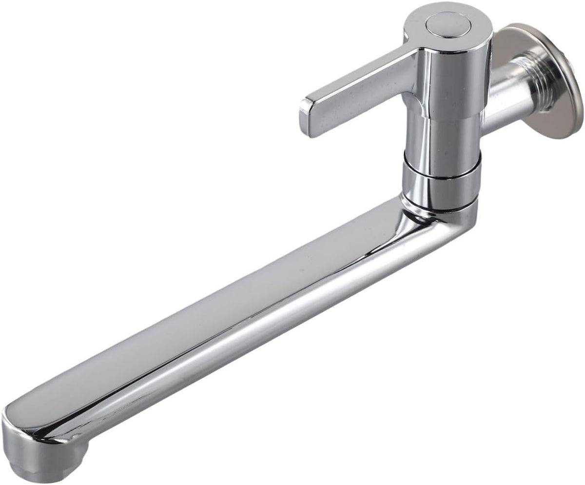 Wall Mounted Kitchen Faucet Cold Water Only with 4-Point Rotation, Extended Single Handle Sink Tap for Mop Pool, 304 Stainless Steel Space Saving Design Silver(20cm)