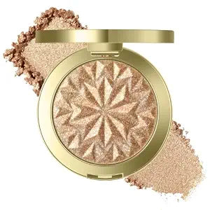 Gold Champagne Face Illuminator Highlighter&Eyeshadow Palette, High Glossy Silky Smooth Glitter Holographic Shimmer Highlighter, Waterproof Long Lasting Iridescent Cream Eyeshadow Makeup