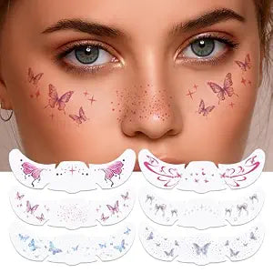 Temporary Tattoos Adult: Glitter Freckles & Star Face | Body Glitters with Face Glitter for Women Girls - Country Concerts Festival Rave Accessories (Pretty butterfly)