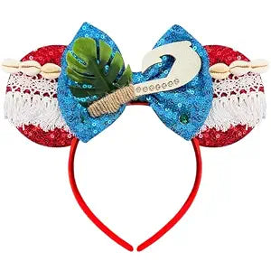 Cute Hawaii Mouse Ears Headband for Women Sequin Blue Bows