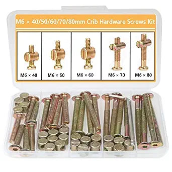 Crib Screws Hardware Replacement Kit -25 Set M6x40mm/50mm/60mm/70mm/80mm Hex Drive Socket Cap Furniture Barrel Screws Bolt Nuts Assortment Kit