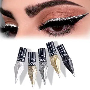Glitter Eye Liner Liquid, 5 Colors Sparkling Diamond Eyeliner, Metallic Gold Black Silver White Eyeliner Liquid, Waterproof Shimmerï¿½ï¿½ï¿½Eyeshadow Fluid, Dazzling Eye Makeup for