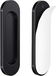 2 Pcs Self Stick Sliding Door Handles 4 '' Black Aluminum Alloy Adhesive Flat Finger Pulls No Drill Self Adhesive Cabinet Knobs for Sliding Glass Barn Closet Doors Drawer Cabinets